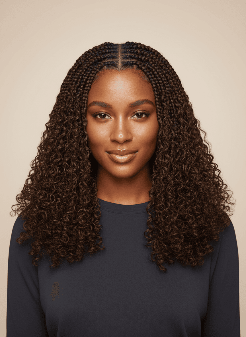 Black woman with crochet braid install, texture portrait