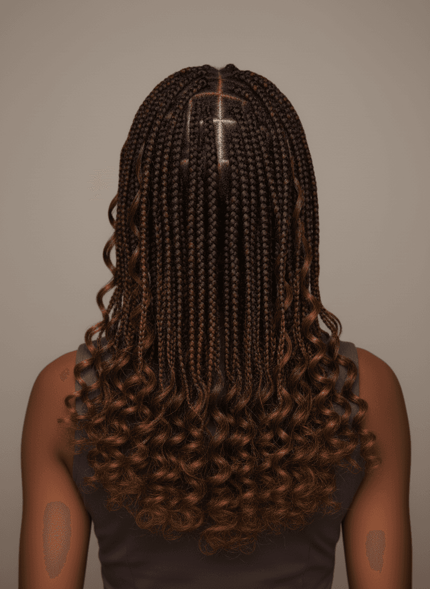 Young Black girl with neat braided style, gentle portrait — back