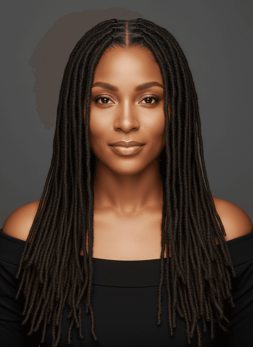 Black woman with extended locs, protective style portrait