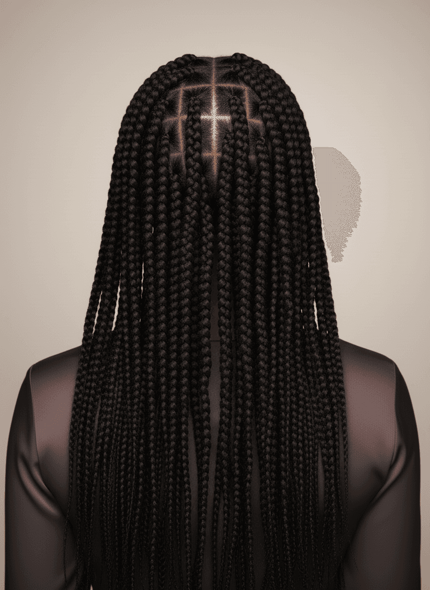 Black woman with long Senegalese twists, beauty portrait — back
